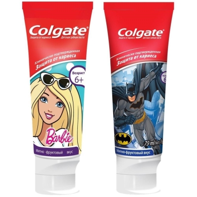 Зубная паста Colgate Barbie/Batman, детская, 75 мл