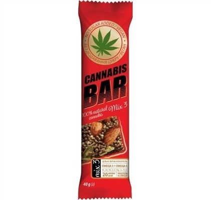 Батончик-мюсли Cannabis Bar с ореховым миксом mix3 + семена каннабиса по 40 г в оберт.