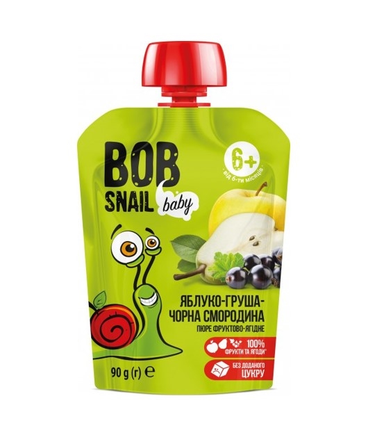 Пюре фруктовое Bob Snail Baby для детей с 6 месяцев яблоко-груша-черная смородина, 90 г