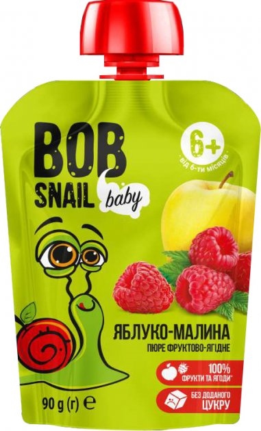 Пюре фруктовое Bob Snail Baby для детей с 6 месяцев Яблоко-малина, 90 г