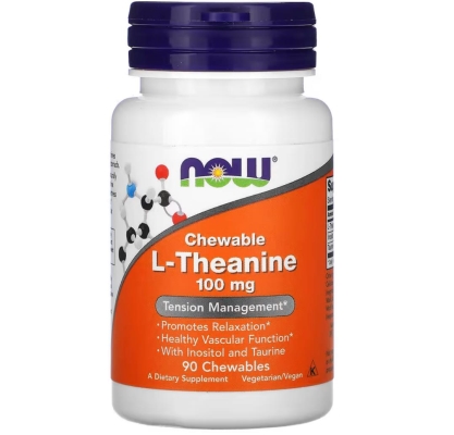 L-теанін NOW L-Theanine 100 мг, 90 жувальних таблеток