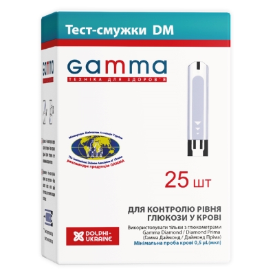 Тест-полоски Gamma DM для глюкометра, 25 штук