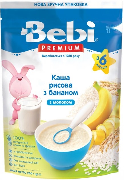 Каша молочная Bebi Premium Рисовая с бананом, с 6 месяцев, 200 г