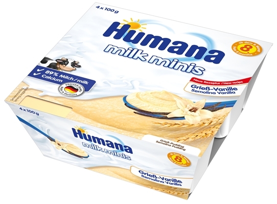 Пудинг Humana манный с ванилью для питания детей с 8 месяцев, 4 х 100 г