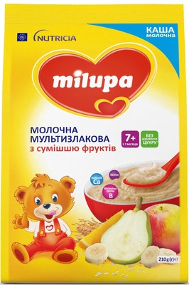 Каша молочная Milupa мультизлаковая со смесью фруктов для детей с 7 месяцев, 210 г