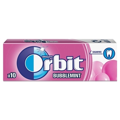 Жевательная резинка Orbit Bubblemint без сахара с фруктовым и мятным ароматом, 14 г