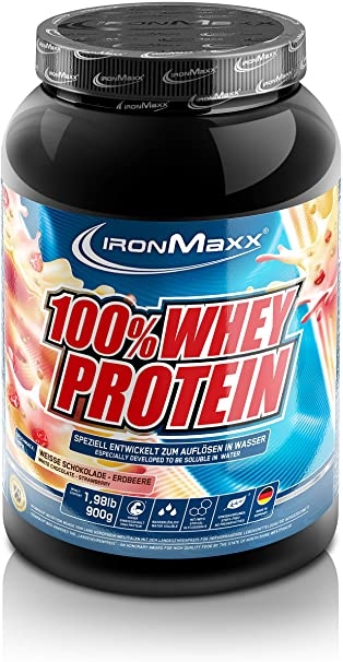 Протеин IronMaxx 100% Whey Protein Клубника-белый шоколад, 900 г