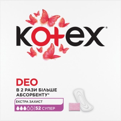 Ежедневные гигиенические прокладки Kotex Super Deo, 52 штуки