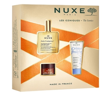 Набор Nuxe Les Iconiques для лица и тела (Крем-фреш 3в1 30 мл + Бальзам для губ 15 мл + Сухое масло 50 мл)