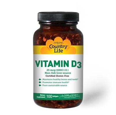 Витамины Country Life Vitamin D3, 1000 МЕ, 100 мягких капсул