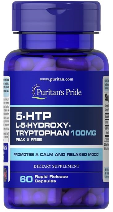 Аминокислота Puritan's Pride 5-HTP 100 мг Гидрокситриптофан Экстракт Гриффонии, 60 капсул