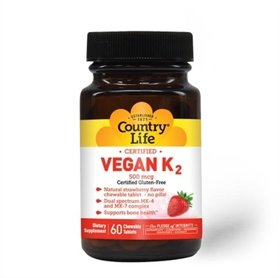 Витамины Country Life Vegan K2 500 мкг, 60 капсул