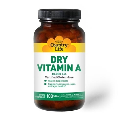 Витамин Country Life Dry Vitamine A (витамин А) 10 000 МЕ, 100 таблеток