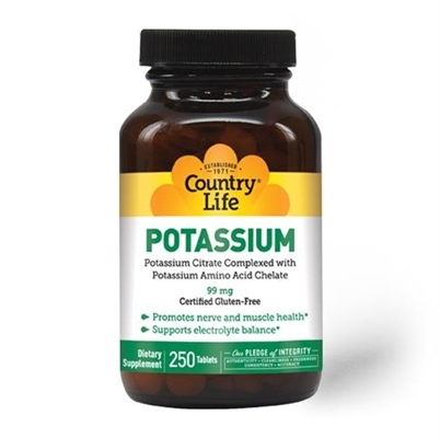 Диетическая добавка Country Life Potassium (калий) 99 мг, 250 таблеток