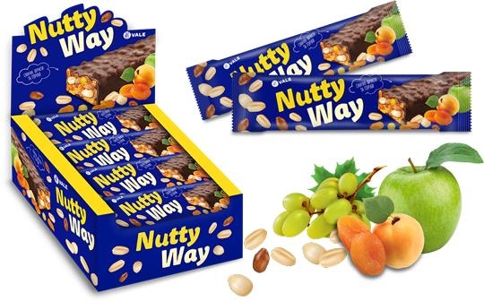 Батончик-мюсли Nutty Way ореховый с фруктами глазированный, синий, 40 г