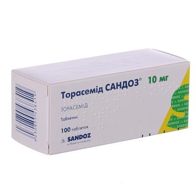 Торасемид Сандоз таблетки по 10 мг №100 (10х10)