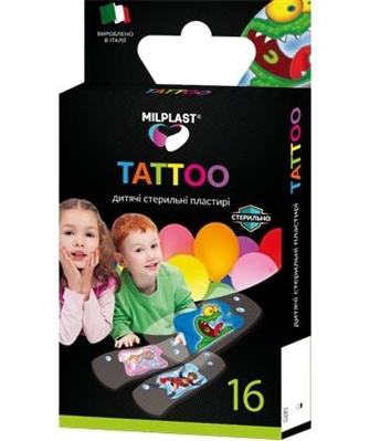 Набор пластырей бактерицидных Milplast Tattoo на полимерной основе, детские, 16 штук