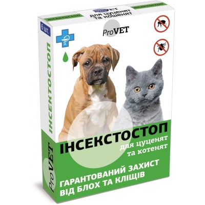 Капли от блох и клещей Инсектостоп ProVet для котят и щенков, 6 пипеток