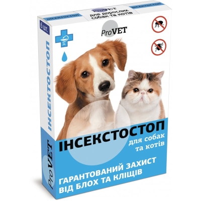 Капли от блох и клещей Инсектостоп ProVet для кошек и собак, 6 пипеток