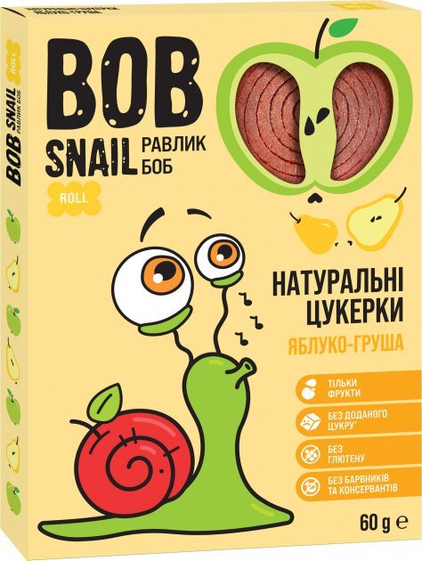Конфеты Bob Snail Roll натуральные яблочно-грушевые, 60 г