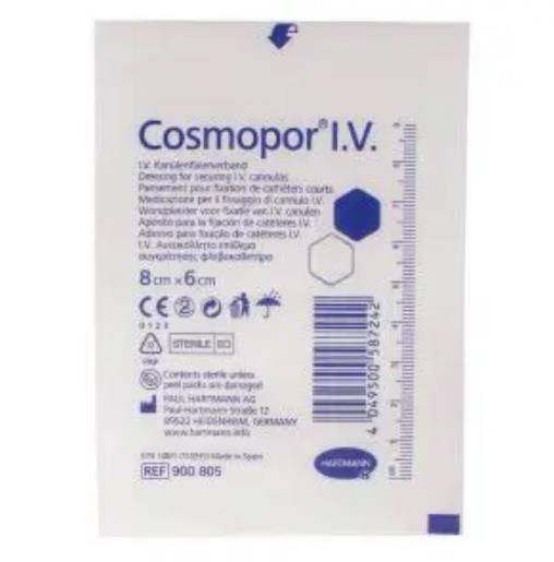 Повязка пластырная Cosmopor I.V. для фиксации канюль, 6 см х 8 см, 1 штука