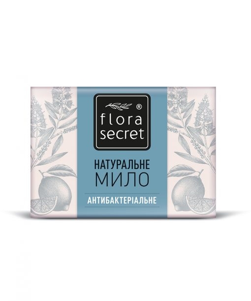 Мыло Flora Secret антибактериальное с эфирным маслом чайного дерева и бело-голубой глиной, 75 г
