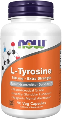 L-тирозин NOW L-Tyrosine 750 мг Extra Strength веганські капсули №90
