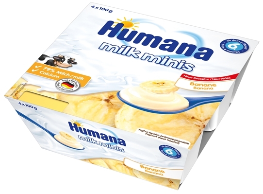 Йогурт Humana с бананом для детей с 6 месяцев, 4 х 100 г