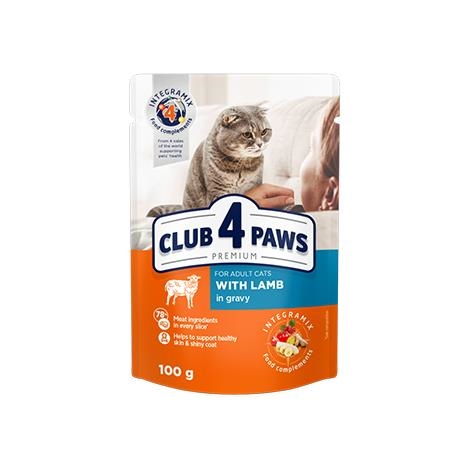 Корм влажный Club 4 Paws для взрослых кошек с Ягненком в соусе Премиум, 100 г