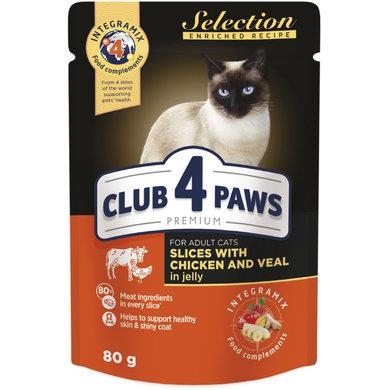Корм влажный для взрослых кошек Club 4 Paws Selection Премиум с курицей в соусе, 80 г