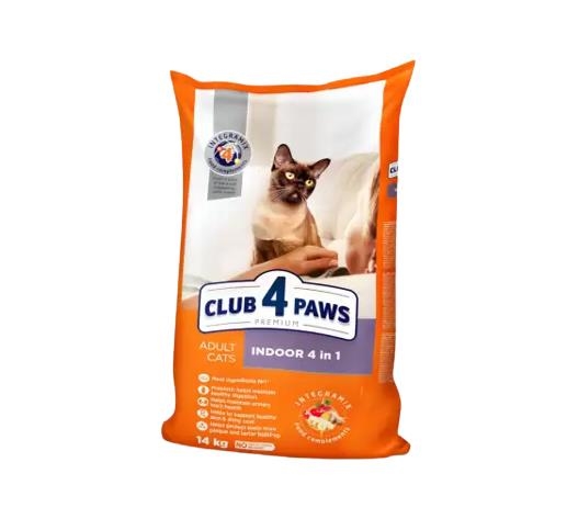 Корм сухой Club 4 Paws Indoor 4in1 для взрослых кошек, живущих в помещении Премиум, 14 кг