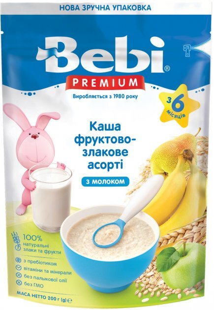 Каша молочная Bebi Premium Фруктово-злаковое ассорти, с 6 месяцев, 200 г