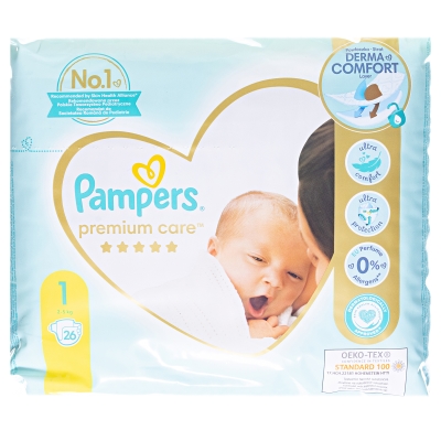 Подгузники детские Pampers Premium Care размер 1, 2-5 кг, 26 шт