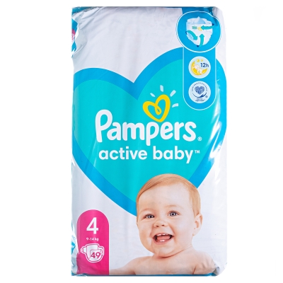 Подгузники детские Pampers Active Baby размер 4, 9-14 кг, 49 штук