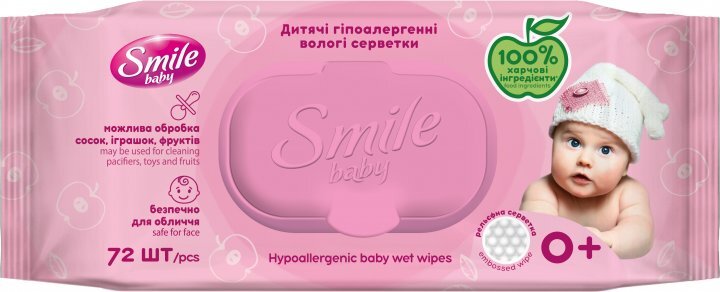 Салфетки влажные Smile Baby 0+ для младенцев, с клапаном, 72 шт
