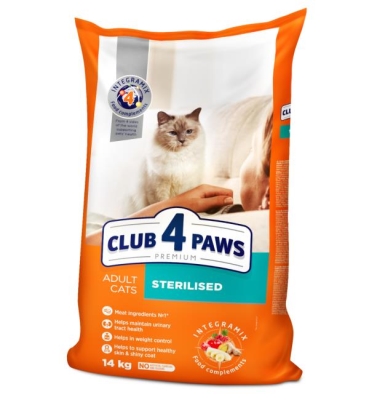Корм сухой Club 4 Paws для взрослых стерилизованных кошек Премиум, 14 кг