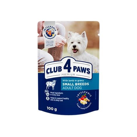 Корм влажный гипоаллергенный Club 4 Paws для взрослых собак мелких пород с Ягненком в соусе Премиум, 100 г