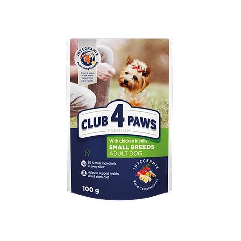 Корм влажный Club 4 Paws для взрослых собак мелких пород с Курицей в желе Премиум, 100 г