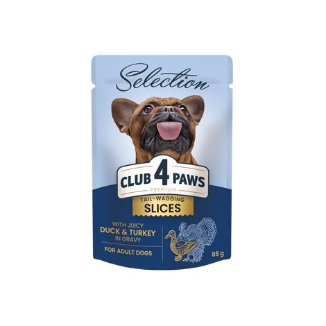 Корм влажный для взрослых собак малых пород Club 4 Paws Selection Премиум с уткой и индейкой в соусе, 85 г