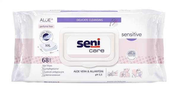 Салфетки влажные Seni Care Sensitive для ухода за кожей, 68 штук