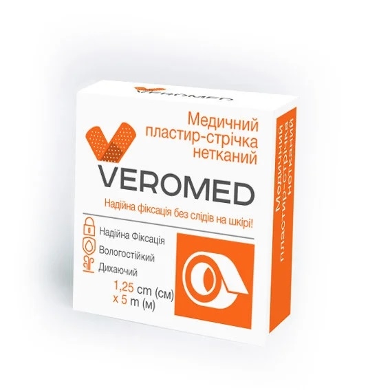 Пластырь медицинский Veromed на тканевой основе 1,25 см х 500 см, 1 штука