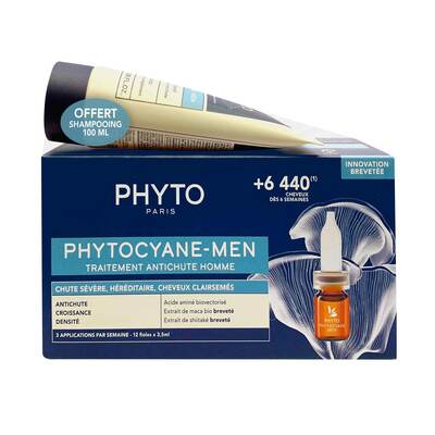 Набор Phyto Phytocyane Men Anti-Hair Loss Treatment Set для мужчин, против хронического выпадения волос (ампулы 12*3,5 мл + шампунь 100 мл)