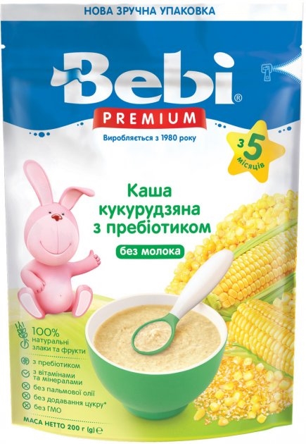 Каша безмолочная Bebi Premium Кукурузная с пребиотиком, с 5 месяцев, 200 г