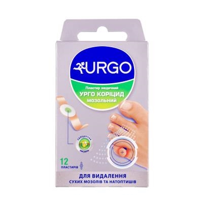 Пластырь мозольный Urgo Корицид для удаления сухих мозолей и натоптышей по 32 мг, 12 штук