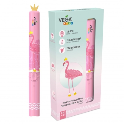 Электрическая зубная щетка Vega Kids VK-500Р звуковая, детская, розовая