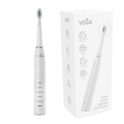 Электрическая зубная щетка Vega VT-600W звуковая на 5 режимов чистки, белая