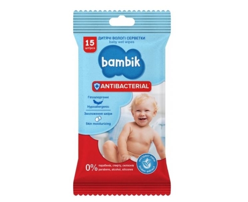Салфетки влажные Bambik Antibacterial детские с экстрактом липы, 15 шт