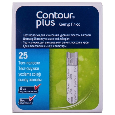 Тест-полоски Contour plus для глюкометра, 25 штук