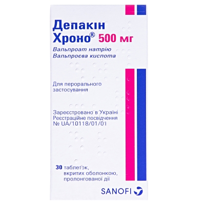 Депакин хроно 500 мг таблетки, п/о, прол./д. по 500 мг №30 в конт.
