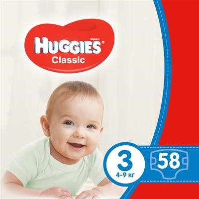 Подгузники Huggies Classic детские размер 3, 4-9 кг, 58 шт